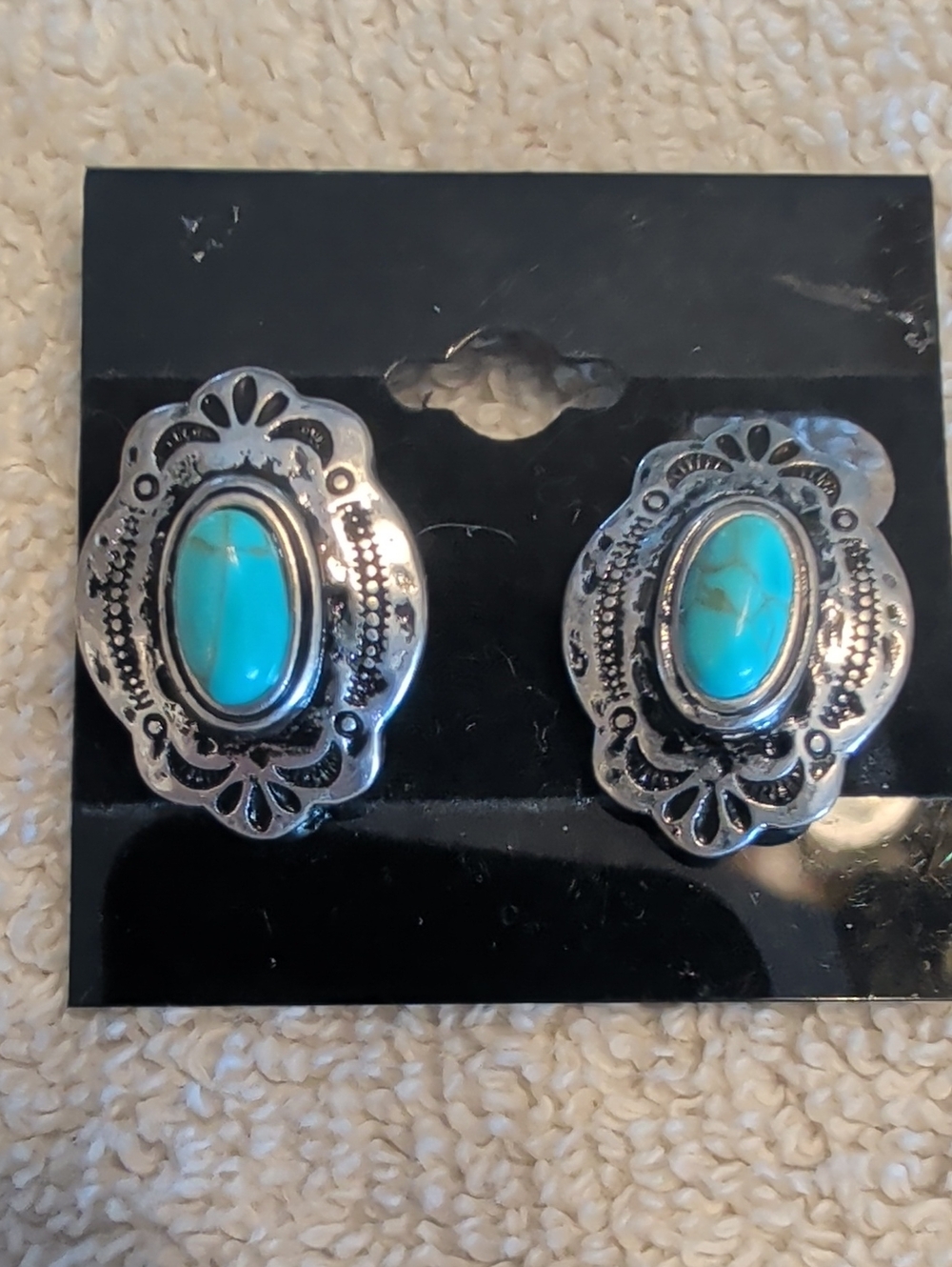 Turquoise Oval Stone Silver-Accent Women Earrings